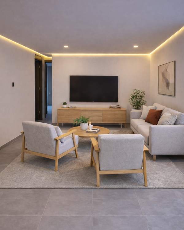 Sala terminada con iluminación indirecta